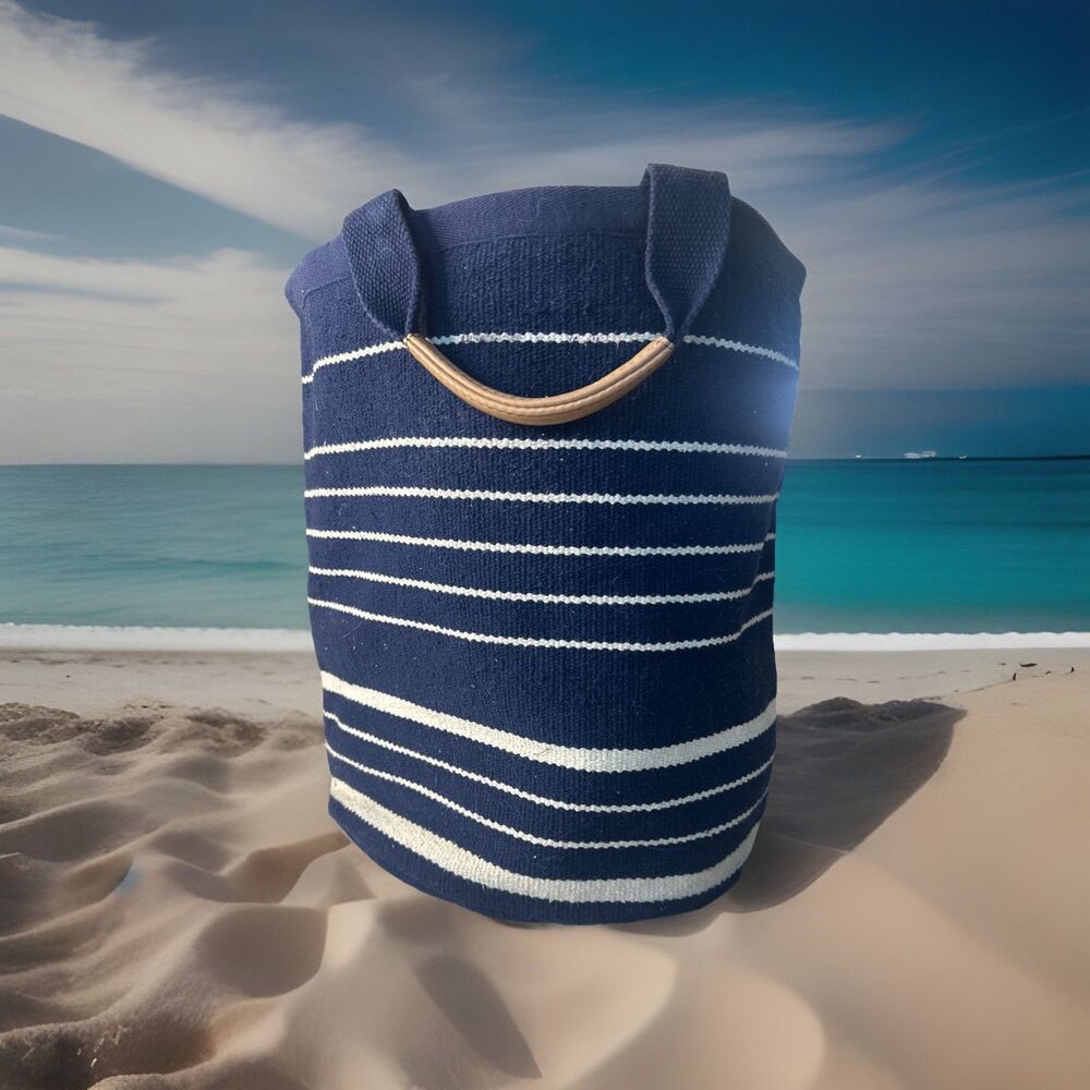 Ann Taylor Navywhite Striped Tote Bag Coastal Classic Preppy